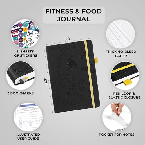 Clever Fox Fitness & Food Journal, Workout Planner, 5.8"x8.3" Black | Lasts 3 months, undated hardcover exercise & weight loss journal for women, gym, diet, meal tracker, calorie counter book - color: Black, size: A5 (5.8'' x 8.3'')