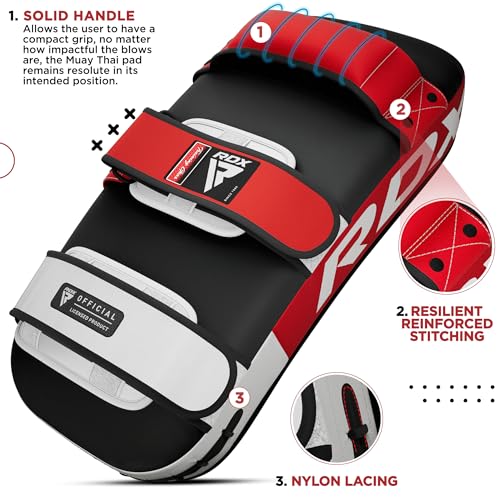 RDX Muay Thai Pad for Training, Curved Kickboxing Kicking Strike Shield, Coaching Kick Boxing, MMA, Martial Arts, Karate, Taekwondo, Punching, Foot, Knee and Elbow Target - color: Red