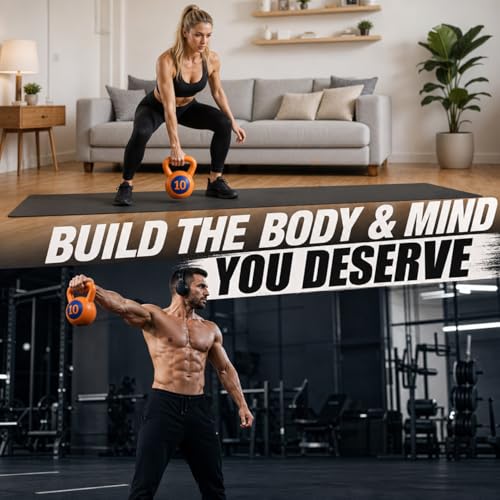 Single Kettlebells, Coated Cast Iron Kettlebell Weights with Wide Grip Handle & Flat Bottom, Strength Training Equipment for Swings, Squats, Deadlifts, Push-Ups & Home Gym Workouts - color: Orange-10 LB