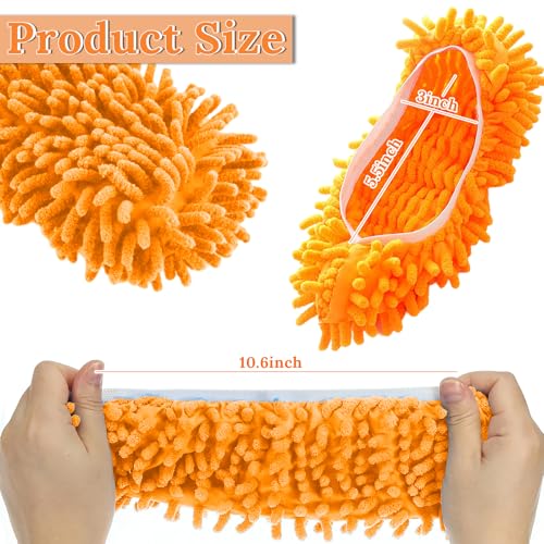 Mop Slippers Shoes for Women Men Foot Dust Duster Microfiber Dust Hair | Reusable Sweeper Cleaning Tool for House Bathroom Kitchen - color: Orange 1pair, size: F