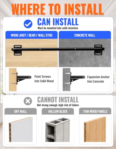 Fitarc Joist Mount Pull Up Bar, Wall Chin Up Bar Ceiling Mount for Beams, Heavy Duty Steel Construction, Home Gym Workout Equipment -Patent Pending - color: Wall Mounted for 7-8ft Beams, 32in Span Studs