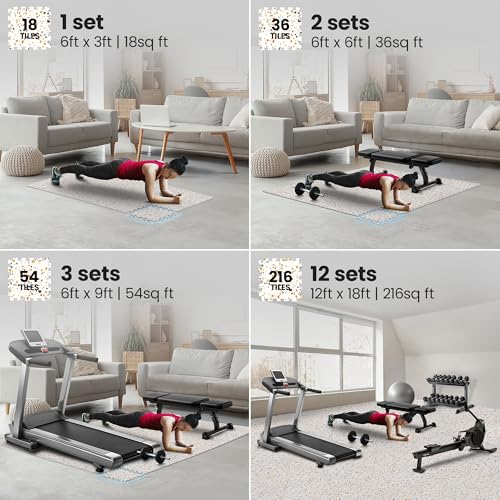 bemaxx Gym Mats Set - 18 pcs EVA Interlocking Foam Floor Tiles (12.6"x12.6"x0.4") 18sqft Protective Gym Flooring Sports Home Workout Exercise Mats Puzzle Garage Fitness Play-Room Pool Treadmill Bike - color: Terrazzo, size: 18 Tiles | 18 sq ft