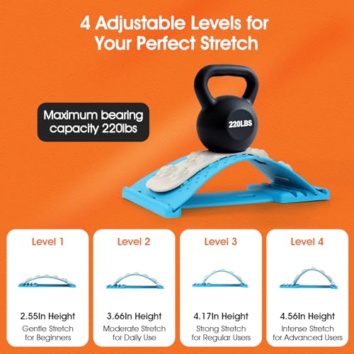 Premium Back Stretcher for Lower Back Pain Relief – 4-Level Adjustable Lumbar Support Board with Soft EVA Massage Strip – Durable & Portable Back Cracker to Release Tension and Reset Your Day (Blue) - color: Blue