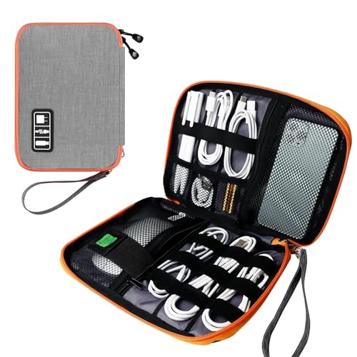 Lcsmaokin Electronics Travel Organizer,Portable Waterproof Electronic Travel Storage Bag for Small Charging Cord Storage,Charger,SD Card etc,for Travel,Business-Grey Orange - color: B-Grey-Orange, size: Single Layer