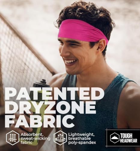Tough Headwear Mens Headband | Sweat Headbands for Men Women Working Out Running Sports – Athletic Sweat Band Exercise - color: (1 pack) Pink