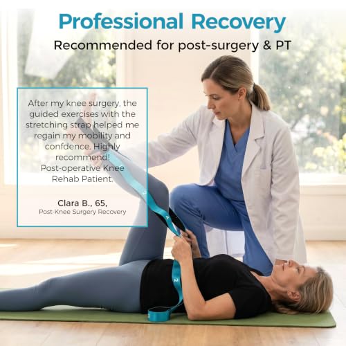 Slim Panda Stretching Strap with Loops - Non-Elastic Heavy Duty Nylon Yoga & PT - Oversized Multi-Loop Home Rehab - Hamstring Shoulder Pilates Flexibility - color: Blue