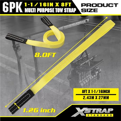 XSTRAP STANDARD 6PK 1" x8' Lift Sling Web Strap/Wear Guard End, 4,000 lbs Break Strength Lifting Straps with 2 Reinforced Loops for Tree Saver Lifting Furniture Appliances Machine - style: 6pk 1''x8ft