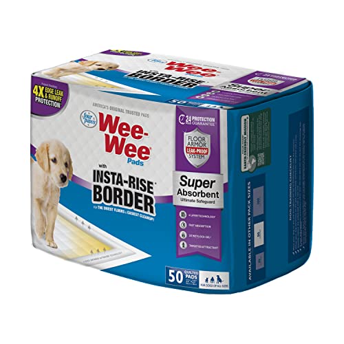 Four Paws Wee-Wee Super Absorbent Unscented Pee Pads for Dogs & Puppies with Insta-Rise Border, Leak-Proof Dog Housebreaking Potty Training Floor Protection, 22" x 23", 50 Count - size: 50 Count