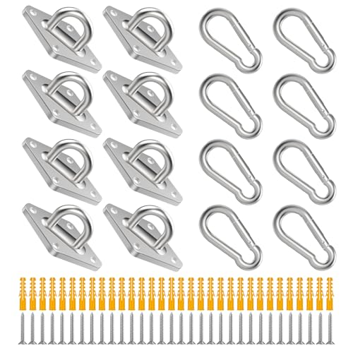 8 Pack 2.31 Inches Pad Eye Hooks,304 Stainless Steel Pad Eye Hanging Hooks for Porch Swing Hang, Heavy Duty Hanging Hardware with Screws for Outdoor/Indoor Use. Sliver