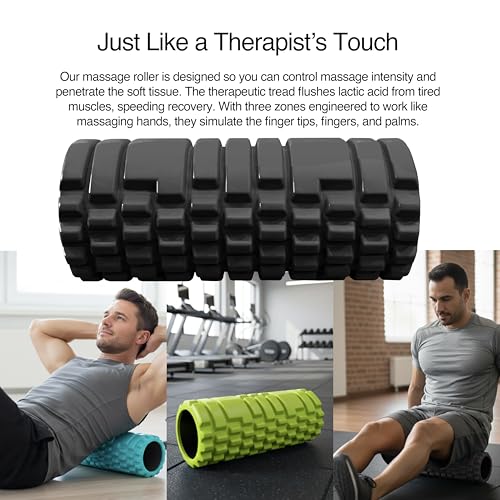 321 STRONG 5 in 1 Foam Roller Set with Hollow Core Deep Tissue Massager, Muscle Roller Stick, Stretching Strap, Spikey Plantar Fasciitis Ball, and Carry Bag, with 4K eBook - color: Bold Black