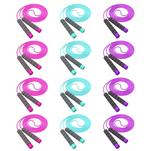 Jump Rope For Kids,Adjustable Soft Skipping Rope,Toddler Jump Rope With Skin-Friendly Foam Handles For Kids, Boys,Girls,Women, Men,Exercise Activity,Outdoor Fitness - color: 12-Pack(Rose Pink x4+Blue*4+Purple*4)