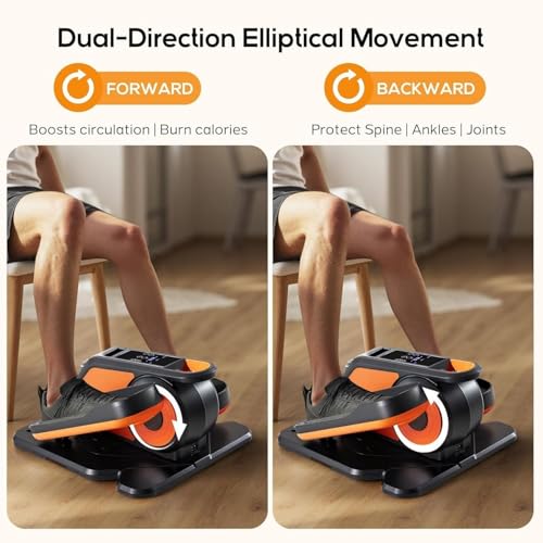 NEWBULIG Under Desk Elliptical Machine, Ellipse Leg Exerciser As Seen On TV with Remote Control, 12 Adjustable Speeds, Forward & Reverse, Mini Ellipse Leg Trainer for Home & Office - style: Orange