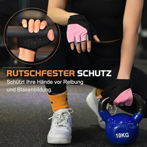 sunnex Workout Gloves for Women - Breathable Weight Lifting Gloves with Non-Slip Silicone Padding, Fingerless Gym Gloves for Cycling, Rowing, Pull Ups & Training (4 Sizes) - color: JS-PINK, size: Medium