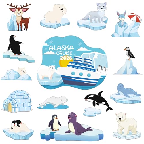 Alaska Animals Cruise Door Magnets - Wxiben 15PCS Alaska Cruise 2026 Ship Door Decorations Penguin Sea Lion Seal Penguin Whale Cruise Door Magnets for Stateroom Cabin Carnival Refrigerator Decor - style: Alaska Animals