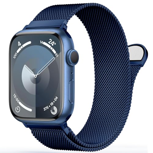Stainless Steel Milanese Loop Compatible with Apple Watch Bands 46mm 44mm 45mm 49mm 38mm 40mm 41mm men and women, Magnetic Clasp Replacement for iWatch Ultra Series 11 10 9 8 7 SE 6 5 4 3 2 1 - color: Blue, size: 44/45/46/49mm