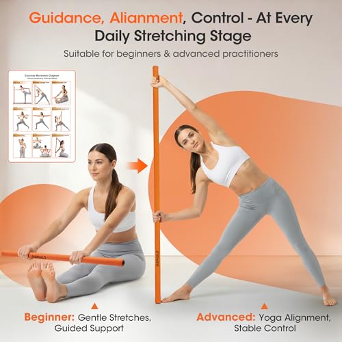 Yoga Stick, Upgraded 5ft Sturdy Steel Mobility Stick, Adjustable Exercise Equipment for Stretching, Flexibility & Balance, Physical Therapy & Posture Correction, Shoulder & Back Relaxation - color: 1-Orange