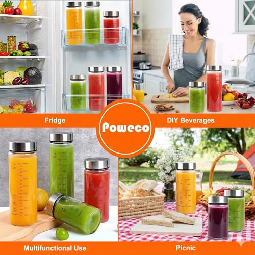 Glass Juice Bottles 4 Pack 16 oz - Wide Mouth Glass Water Bottles with Lids - for Juicing, Protein, Smoothie, Milk, Reusable, BPA Free, Stainless Steel Lids, Blender, Shaker Bottle (500ml) - color: 4-Pack (ml), size: 16oz/500ml