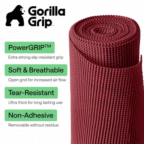 GORILLA GRIP powerGRIP Drawer Shelf and Cabinet Liner, Thick Strong Hold, Non-Adhesive Liners Protect Kitchen Cabinets and Cupboard, Bathroom Drawers, Easy Install, Breathable Mat, 12" x10', Red - color: Red, size: 12" X 10', style: 12" x 10'
