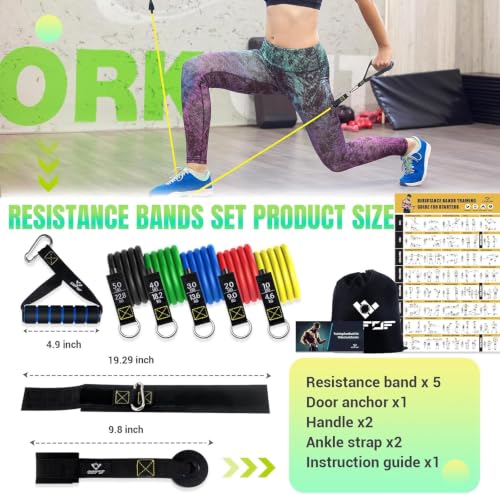 Resistance Bands with Handles for Women, 5 Level Exercise Bands Workout Bands for Physical Therapy, Yoga, Pilates, Door Anchor, Storage Pouch - color: 10-150LBS-Colorful