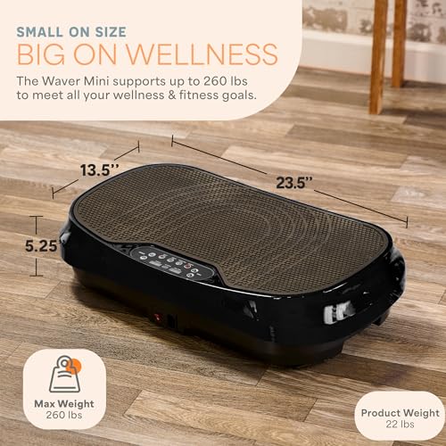Lifepro Waver Mini Vibration Plate Exercise Machine with Resistance Bands | Compact Design, 99 Speed Levels, 10 Presets, Non-Slip Surface — Vibration Plate for Lymphatic Drainage, Full Body Workout - color: Black