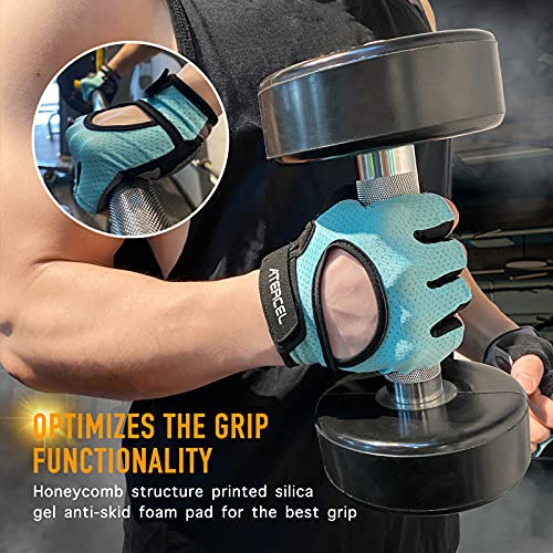 ATERCEL Weight Lifting Gloves Full Palm Protection, Workout Gloves for Gym, Cycling, Exercise, Breathable, Super Lightweight for Mens and Women - color: Aqua, size: Small (Pack of 2)