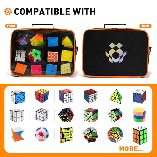 Transparent Speed Cube Storage Case - Visible Rubix Cube Soft Carrying Case for 12+pcs Different Types Cube, Compatible with Cube Tripod, Competition Cubing Timer, Lube & Tools for Home Travel - color: Transparent Front