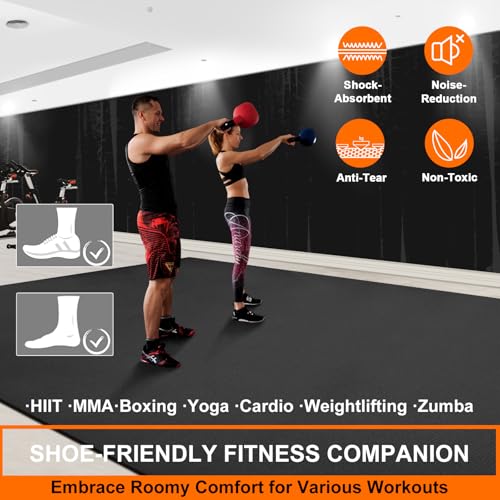 Large Exercise Mat 8'x5'|12'x6'|6'x4'|6'x2' Workout Mat for Home Gym Mats Exercise Heavy Duty Gym Flooring Fitness Mat Large Yoga Mat Cardio Mat for Weightlifting, Jump Rope, MMA, Shoe-Friendly - color: Dark8'x5'