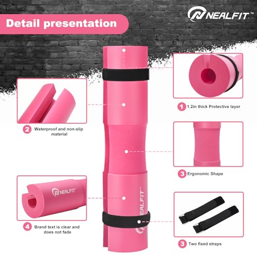 NEALFIT Barbell Pad Squat Pad for Squats—Squat Bar Pad—Great for Weightlifting,Lunges and Hip Thrusts—Foam Sponge Pad—Fit Standard and Olympic Bars Perfectly - color: Pink