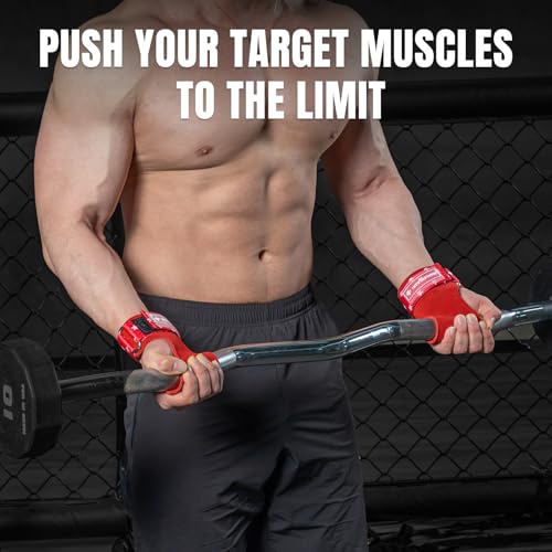 MANUEKLEAR Gym Straps Weight Lifting, Double Leather Lifting Straps for Men Deadlift with Cushion Wrist Loop, Gym Lifting Wrist Wraps for Weightlifting - color: One Size - Red