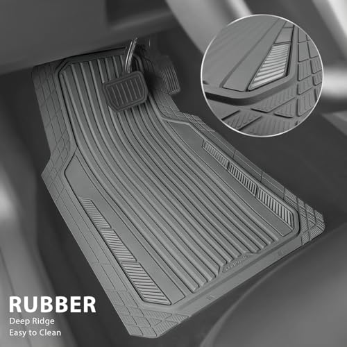 CAR PASS Heavy Duty Sporty Rubber Car Mats, Deep Dish All Weather Car Floor Mats Full Set, Waterproof Anti-Slip Automotive Matts Rugs Trim to Fit for Most Sedans SUVs Vans, 4-Piece All Gray - color: gray