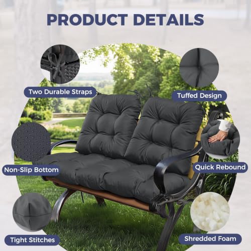 Wicker Chair Cushions of 3 Pieces, Waterproof Cushions for Patio Furniture, Tufted Wicker Outdoor Furniture Cushions, 1 Patio Loveseat Cushion and 2 U-Shaped Cushions, 44"x19"x5", Dark Grey - color: Dark Grey