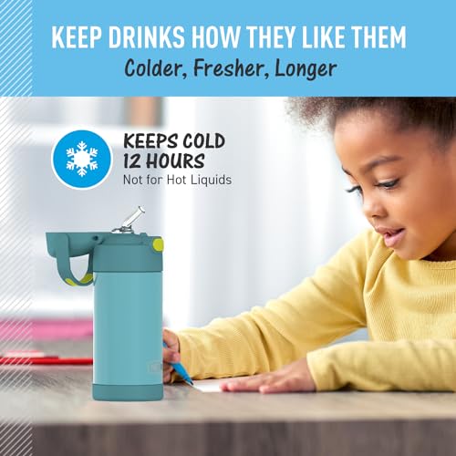 THERMOS FUNTAINER Water Bottle with Straw, 12oz, Blue/Green | Kids Stainless Steel Insulated Water Bottle, Keeps Drinks Cold Longer for School & Play, BPA-Free - color: Blue/Green, size: 12 Ounces