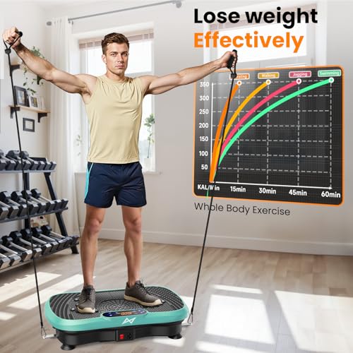 AXV Vibration Plate Fitness Platform Exercise Machine Vibrating Shaking Full Body Shaker Workout Vibrate Stand Shake Board Sport for Weight Loss Fat Burner for Gym Home Office - color: BT.PRO.GREEN
