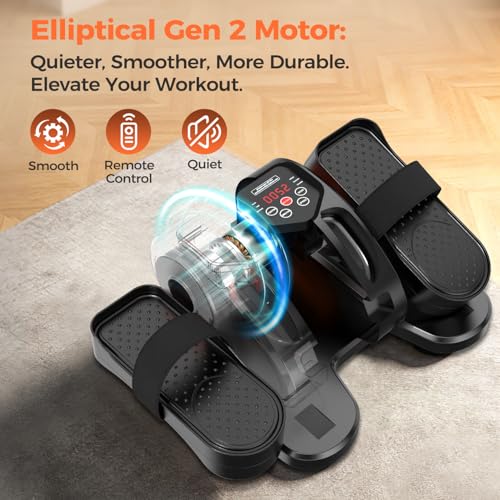 ESL Under Desk Elliptical, Electric Elliptical Leg Exerciser for Seniors | 12 Speed Adjustable, Quiet Elliptical Exercise Machine with Remote, Seated Pedal Exerciser with Strap, Portable - color: Black Silver