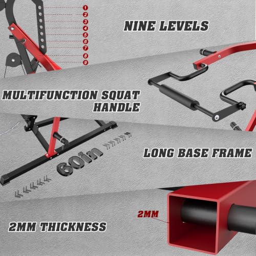 DONOW Leverage Gym Home Gym System Workout Station with LAT Pulldown | Upgraded Weight Plate Holder No Slide Off, Multi Function Squat Rack and Pulley System, US Team Service, 6 US Warehouses - color: Red