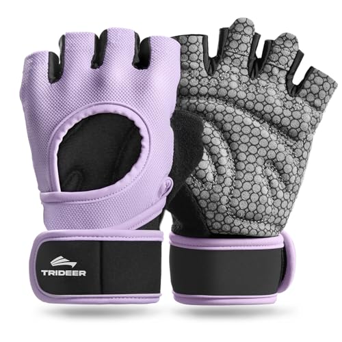 Trideer Weight Lifting Gloves for Women Men with Wrist Support, Workout Gloves Women Full Palm Protection for Gym Training, Fitness, Weightlifting & Pull Ups - color: Purple, size: Large