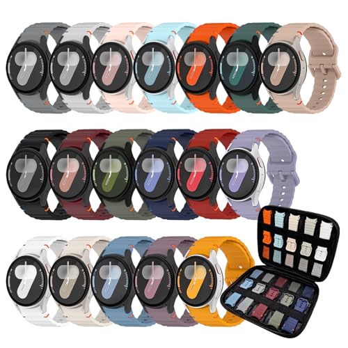 sport Band&Storage Organizer Compatible for Galaxy Watch 7 6 5 4 | No Gap Soft Silicone Strap Men Women,for Samsung Galaxy Watch 40mm 44mm/FE 40mm/Watch 6 Classic 43mm 47mm/5 Pro 45mm - color: 18colors