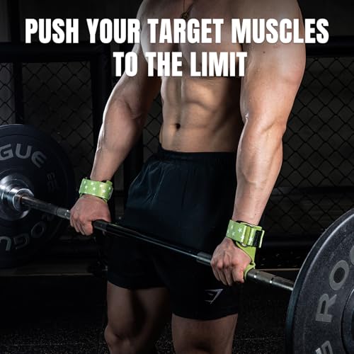 MANUEKLEAR Gym Straps Weight Lifting, Double Leather Lifting Straps for Men Deadlift with Cushion Wrist Loop, Gym Lifting Wrist Wraps for Weightlifting - color: One Size - Green