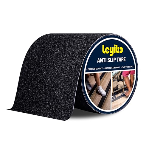 Anti Slip Tape, 6 Inch x 16 Ft Grip Tape for Stairs Outdoor/Indoor, Waterproof Non Skid Roll for Stair Treads Non Slip, High Traction Friction Abrasive Adhesive Stair Steps - Black - color: Black, size: 6" x 16'