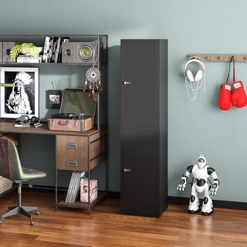 MIOCASA Metal Storage Cabinet with Lock, 3 Adjustable Shelves Single Door Steel Locker for Home, Office & Garage (Black) - color: Black