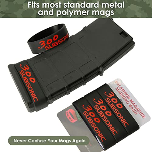 Aolamegs 5/10 Pack Magazine Bands - 5.56 Nato, 300 Blackout, 300 Subsonic, .223 Remington, .308 Winchester, 7.62x39 Magazine Marking Band, Durable Silicone Ammo Caliber Bands for Magazine Identification (2 Colors) - color: 300sub-blackred(5pcs)