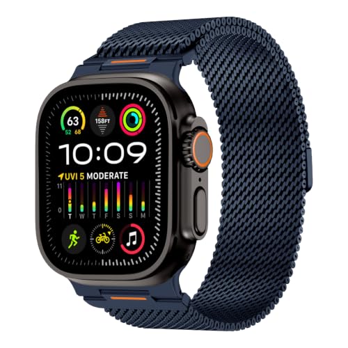 Milanese Loop Compatible with Apple Watch Ultra 3/2/1 Band 49mm 46mm 45mm 44mm 42mm, Magnetic Stainless Steel Strap Bands for iWatch Ultra SE 3/2/1 Series 11 10 9 8 7 6 5 4 3 2 Men, Dark Blue - color: Dark Blue