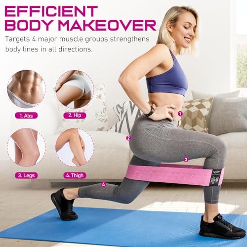WALITO Resistance Bands for Working Out, Fabric Exercise Bands for Legs and Butt, Workout Bands for Women and Men, Booty Band for Yoga Starter Set, Pilates, Rehab, Fitness and Home Workout - color: 4.Pink,Aqua,Grey,Black