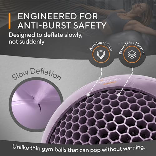 Exercise Ball – Yoga Ball for Pilates & Fitness - Birthing for Pregnancy, Stability, Core, Balance, Therapy for Physical Rehab, Workout for Home Gym & Office Chair, Fast Pump Included - color: Purple, size: L (for Height 5'4" - 5'10")