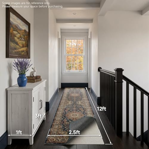 Veken Runner Rug Pad Gripper for Hardwood Floors, Non Slip 2.5x12 Ft Rug Pads for Area Rugs, Thick Rug Grippers for Tile Floors, Under Carpet Anti Skid Mat, Keep Your Rugs Safe and in Place - size: 2'6" x 12' (Rectangular), style: White