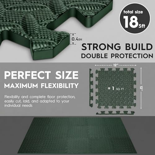 18pcs Puzzle Exercise Mat, 12.6"x12.6"x0.4", 18sqft EVA Interlocking Foam Floor Tiles, Protective, Water-Resistant Flooring for Home Gym & Workout Equipment - color: Evergreen