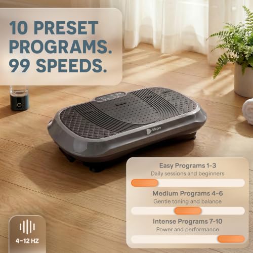 Lifepro Waver Vibration Plate Exercise Machine – High-Intensity Vibration Plate for Lymphatic Drainage – Full-Body Workout Vibrating Platform with Loop Bands – Fitness Equipment for Strength & Toning - color: Gray