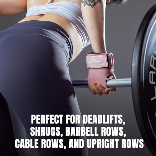 MANUEKLEAR Gym Straps Weight Lifting, Double Leather Lifting Straps for Men Deadlift with Cushion Wrist Loop, Gym Lifting Wrist Wraps for Weightlifting - color: One Size - Pink