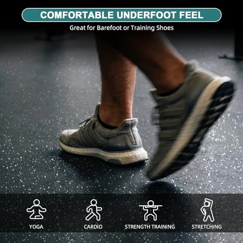 Heavy Duty Rubber Flooring Roll, 1/4” Thick EPDM Gym Rubber Mat, 4.1' x 9.8' Speckled Fitness Flooring for Home Gym & Garage, Non-Slip Exercise Equipment Floor Mat,Noise Reducing,Black with Red Flecks - size: 10'×4'
