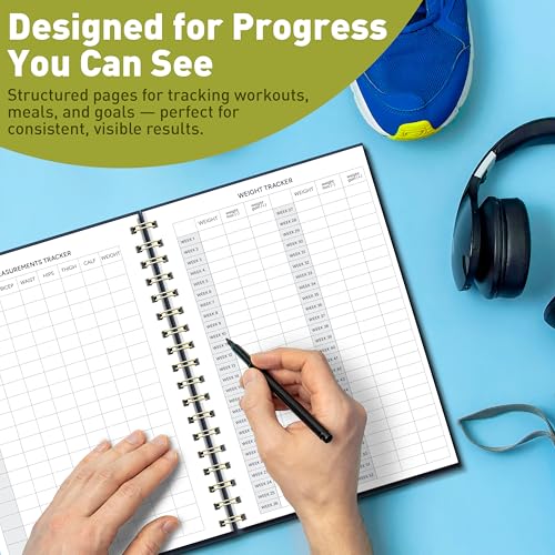 Sweetzer & Orange Fitness Planner Notebook – 6" x 8.5" Workout Log Book & Fitness Journal – 129 Pages with Measurement Tracker, Weight Tracker, Workout Planner, Food Log, 30 Day Challenge & Notes – Gold Spiral